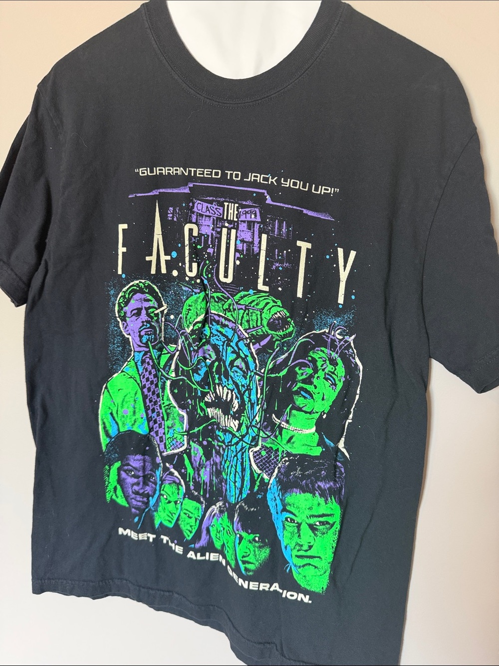 Comfort Colors Black Tee with Neon Green & Purple Sci‑Fi Graphic